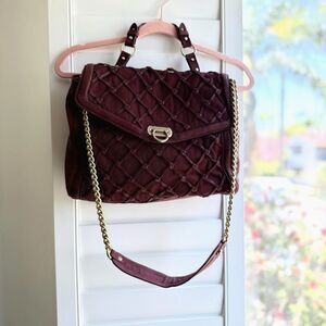 Pour La Victoire Knotted Leather Canvas Satchel Shoulder Bag in Oxblood & Gold